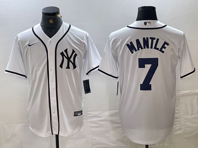 Men New York Yankees #7 Mantle White Third generation joint name Nike 2024 MLB Jersey style 1